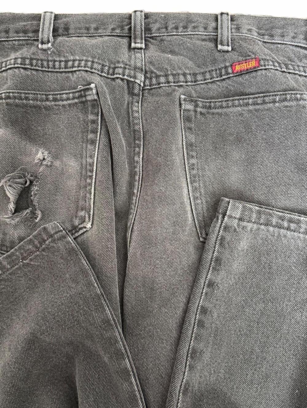 Rustler Black Washed Denim Jeans Straight Leg 34” Vintage Style